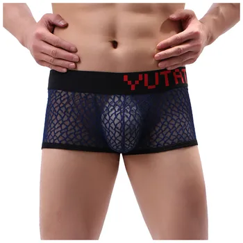 

Men Underwear Boxer Air permeability Quick Drying Trousers Flat Pants Sexy Quartet Pants Knicker Man Mesh See Through Underpants