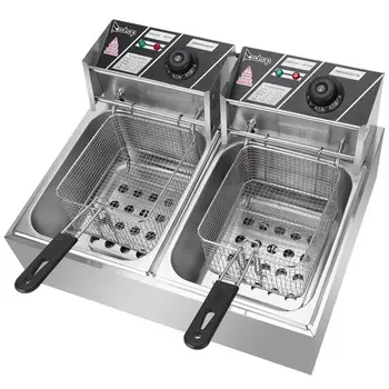 

110V 12L Electric Deep Frye Countertop Stainless Steel Large Double Cylinder Electric Fryers Fried Chicken Frying Machine