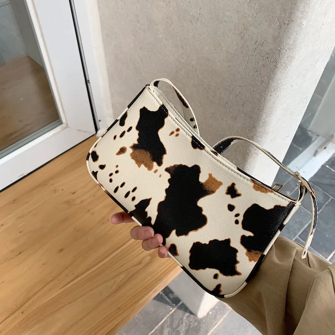 

Vintage PU Leather Women Shoulder Crossbody Bags Fashion Milk Cow Pattern Ladies Baguette Handbags Female Armpit Bag Tote Purse