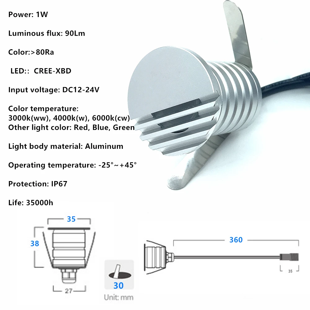 Outdoor 1W LED Stairs Light 12V IP67 Waterproof Garden Underground Lighting Led Underground Light