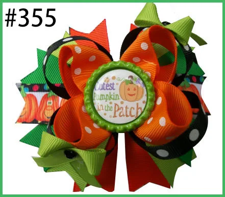 

free shipping 12pcs halloween boutique hair bows thanksgiving hair bows fall hair bows turkey candorn hair bows 23-56