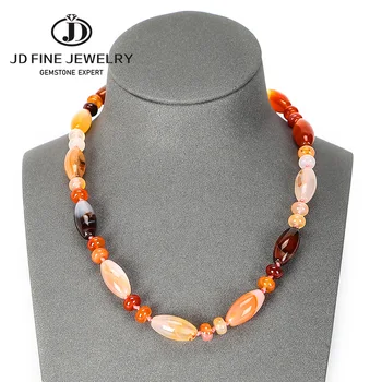 

JD 28 colors Mixed Color Oval Rice Shape Stone 18.5" Necklace Agate/Quartz/Jasper/Jade Beads Handmade Jewelry 1pcs Wholesale