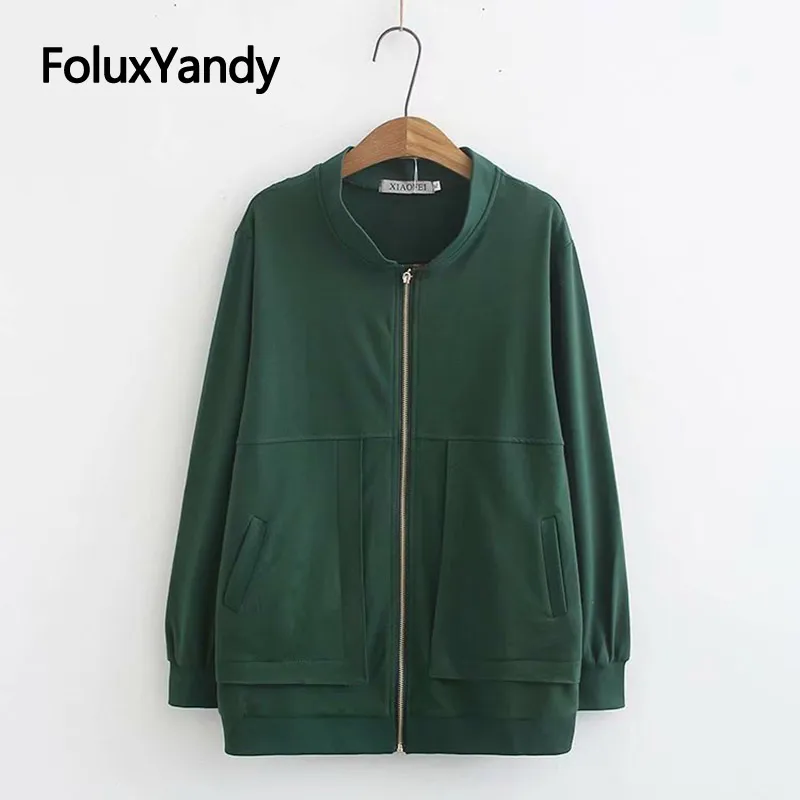

2019 Autumn Jackets Women Zipper Coats Plus Size Stand Collar Casual Long Sleeve Jacket Outerwear KKFY3908