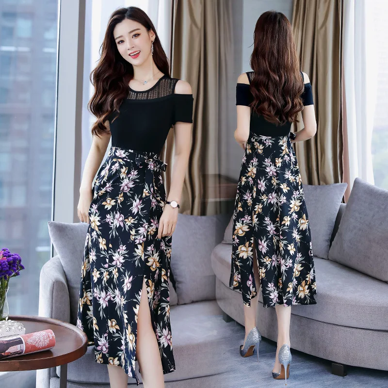 

Dress High-waisted Crew Neck Pullover 2018 Summer Short-sleeved Mid-length Urban Fashion Youth Popularity CHIC