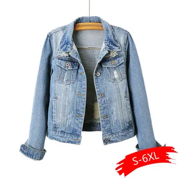 

2020 Plus Size 6XL Denim Jacket Women Boyfriend Jean Coat Streetwear Harajuku Vintage Autumn Basic Outerwear Denim Feminine