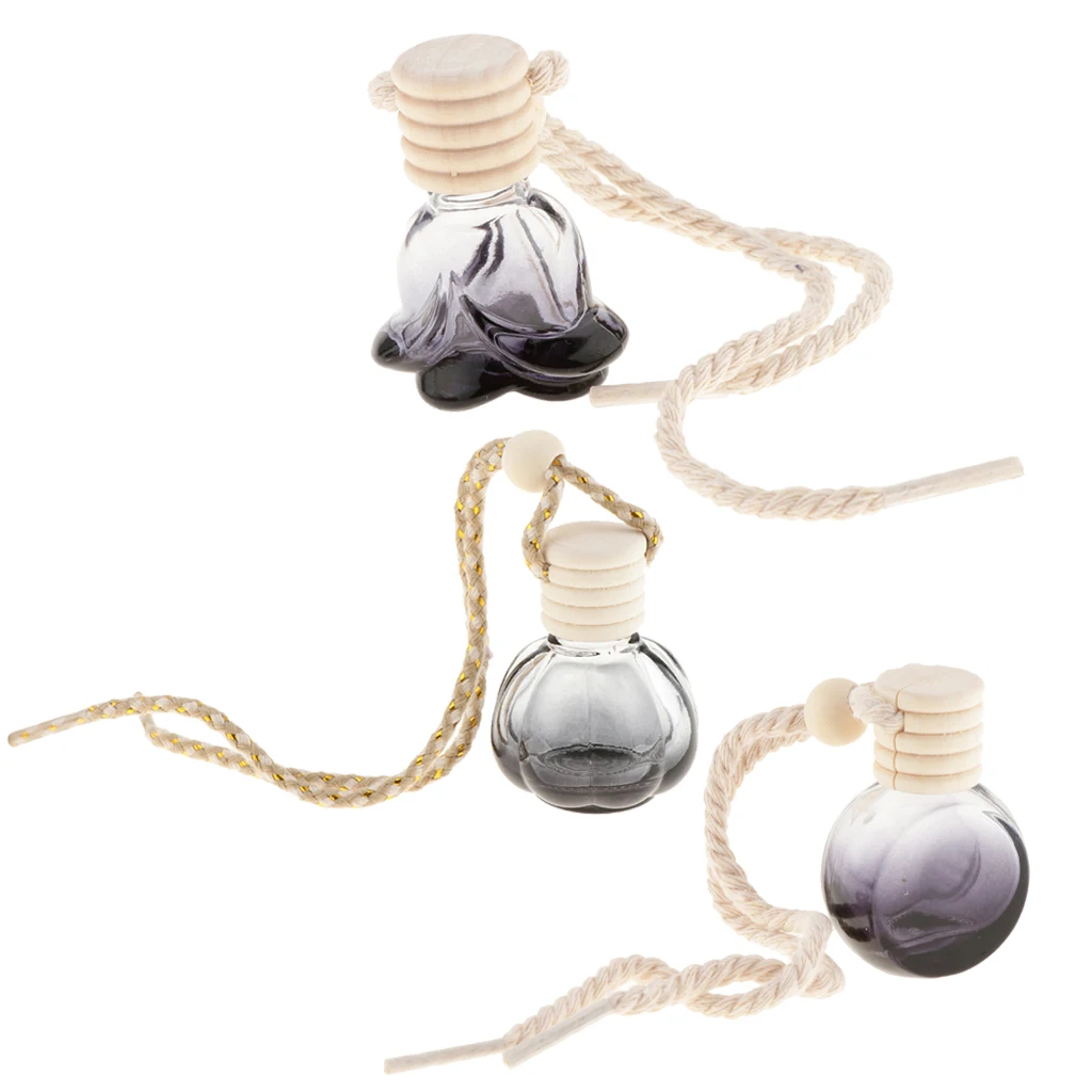 30Pcs Car Perfume Bottle Empty Refillable Fragrance Oil Container  Diffuser Vottle Hanging Ornament ,10ml, Black