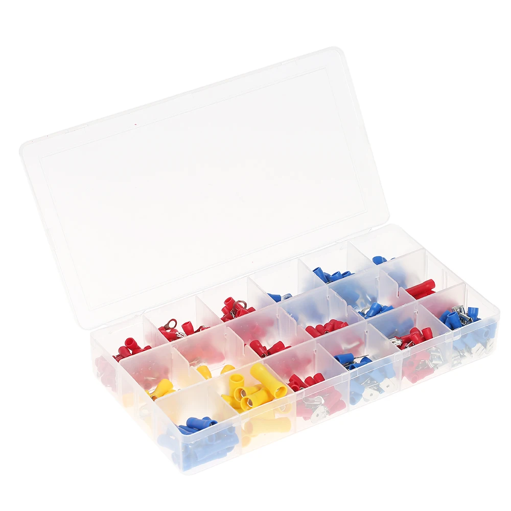 

Hot New 300PCS Assorted Insulated Electrical Wire Crimp Terminals 18 Kinds Copper Crimp Cable Connector Kit Spade Butt Set