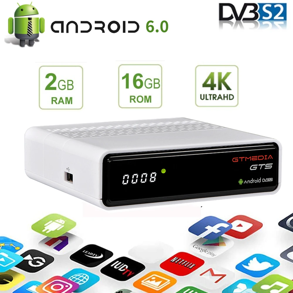 GTmedia GTS Android 6 0 4 K ТВ бокс комбо DVB S2 спутниковый приемник декодер 2 Гб ОЗУ 8 ПЗУ Amlogic