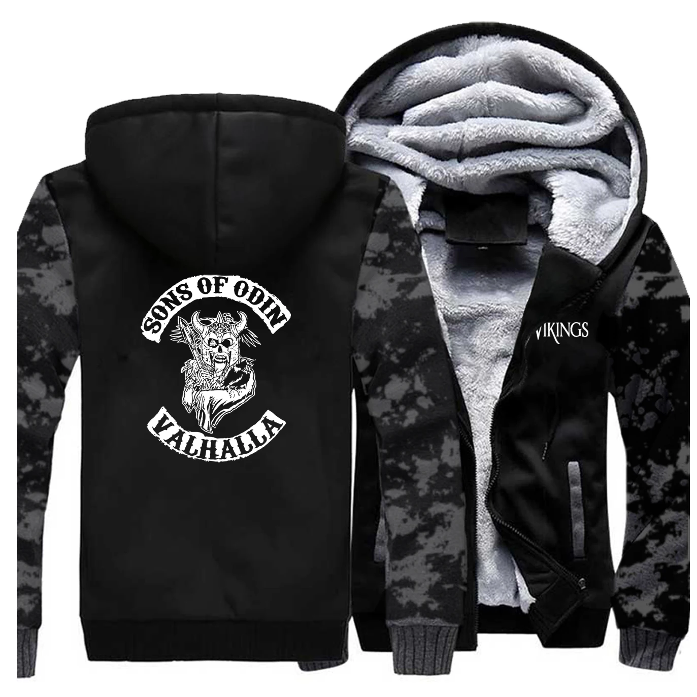 Odin Vikings толстовка мужская куртка толстовка с капюшоном пальто Зимняя флисовая Толстая спортивная одежда - Цвет: Vintage Gray 5