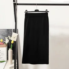 Осенняя и зимняя юбка с высокой талией и пуговицами, юбка средней длины, вязаная юбка, одноцветная Новинка