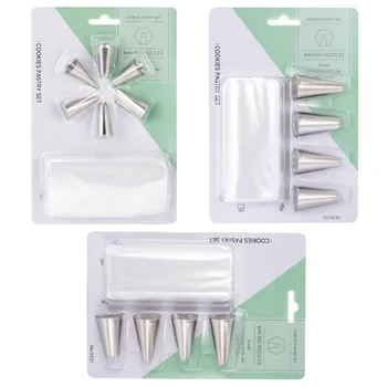 

Hot Sales Baking Suit 304 Stainless Steel Mounted Flower Mouth Set Cream Decorating Mouth Decorating Pouch Set