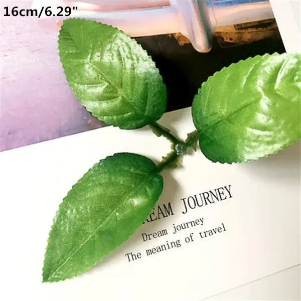 green 16cm 100 шт./лот Искусственный лист розы Имитация зелени шелкография для свадебных цветов аксессуары для дома Декоративные искусственные - Цвет: green 16cm