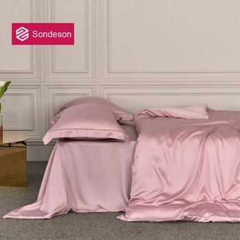 

Sondeson Noble 100% Silk Pink Bedding Set 25 Momme Women Duvet Cover Set Flat Sheet Pillowcase Queen King For Adult Bed Set