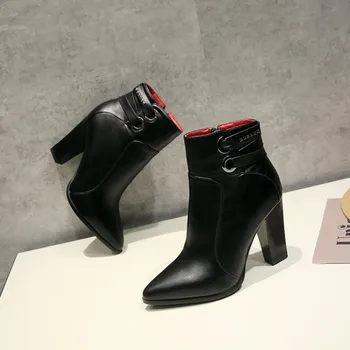 

Gran tamaño boots women shoes ankle boots for women ladies boots shoes woman winter Solid color pointed side zipper