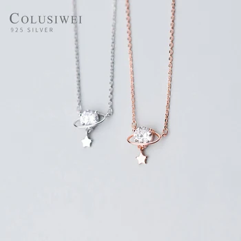 

Colusiwei Real 925 Sterling Silver Shining Clear CZ Pendant Necklace With Star for Women Chain Link Neckalces Fashion Jewelry