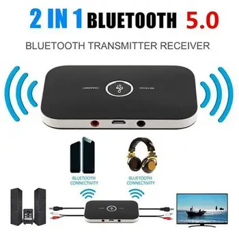アップグレードB6 bluetooth 5.0トランスミッタレシーバ2In1 rca 3.5ミリメートル3.5 auxジャックステレオ音楽オーディオワイヤレスアダプタ用車のテレビpc MP3
