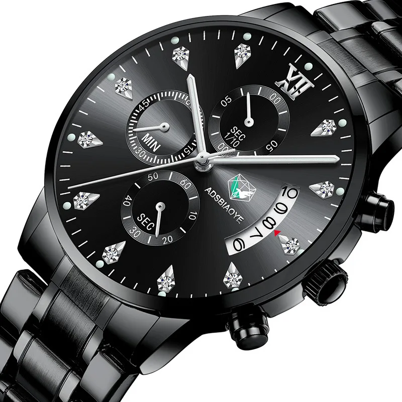 

Ada When Korean-style Men's Watch Steel Belt Waterproof Night Light Three-Eyed 6-Pin Calendar Multi-functional Non-Machinery Qua