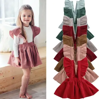

1-6T Toddler Kids Girls Corduroy Clothes Winter Warm Fly Sleeve Strap Dress Elegant Cute Party Club Dance Sweet Outfits
