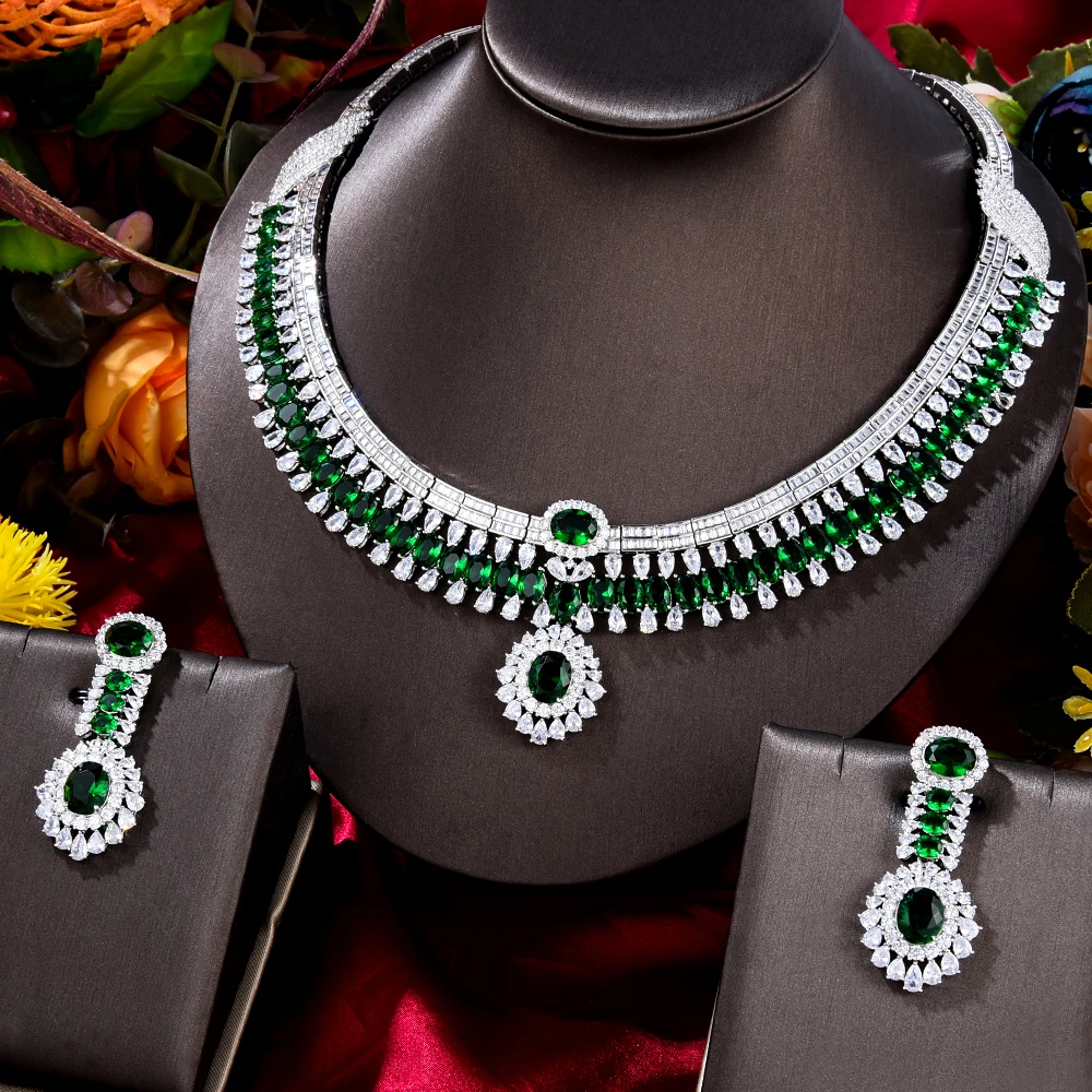 

KellyBola Trendy Shiny Colors Romantic Pendant Necklace Earrings Jewelry Set For Women Statement Bridal Wedding Party