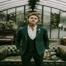 Красивый Охотник зеленый Жених Смокинги Костюмы Осень Тонкий Бизнес Groommen 3 шт. пальто брюки и жилет для свадебной вечеринки