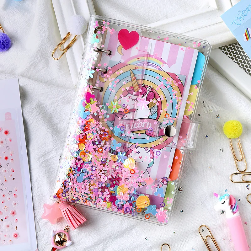 

A5 A6 PVC Bead Transparent Notebook DIY diary Cover Glitter Loose leaf Note Book Planners Clip Office Supplies Journal