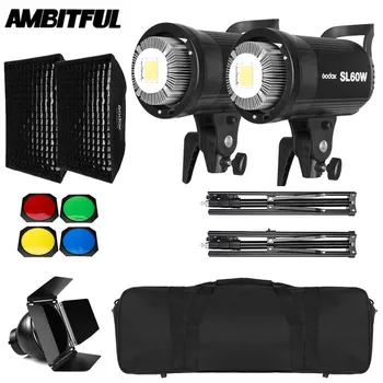 

2x Godox SL-60W 60Ws 5600K Studio LED Continuous Photo Video Light + 2x 1.8m Light Stand + 2x 60x90cm Softbox LED Light Kit