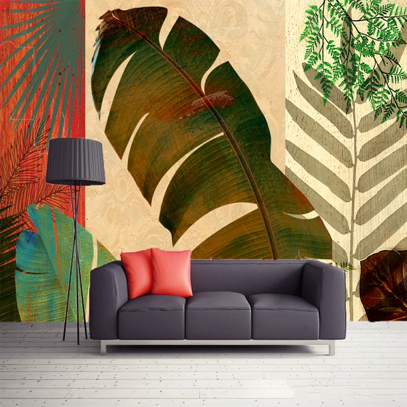 

Custom Photo Wallpaper For Walls 3D Nordic Plant Leaves Flowers Birds Wall Mural Retro Living Room Sofa TV Background Wall Paper
