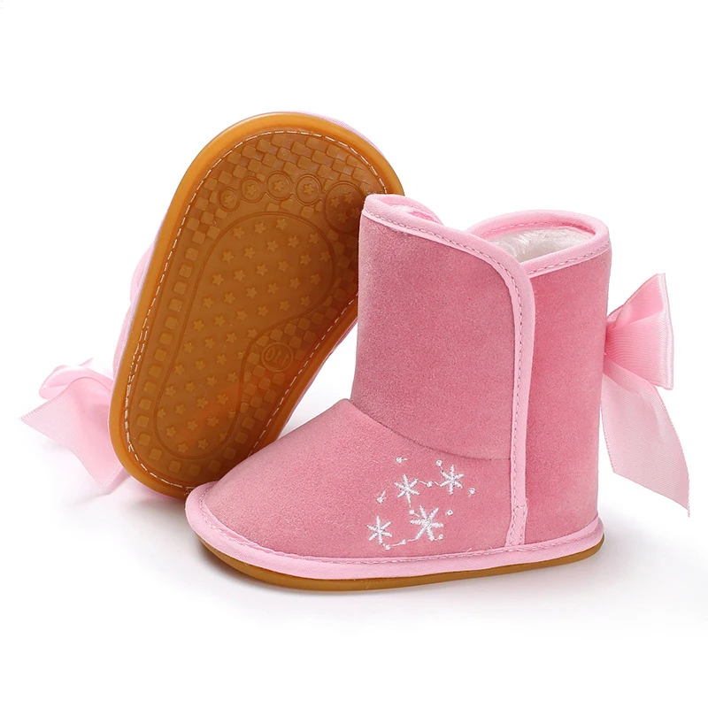 Детские ботинки для новорожденных девочек; теплые зимние ботинки с бантом для малышей; обувь для маленьких девочек; обувь для новорожденных