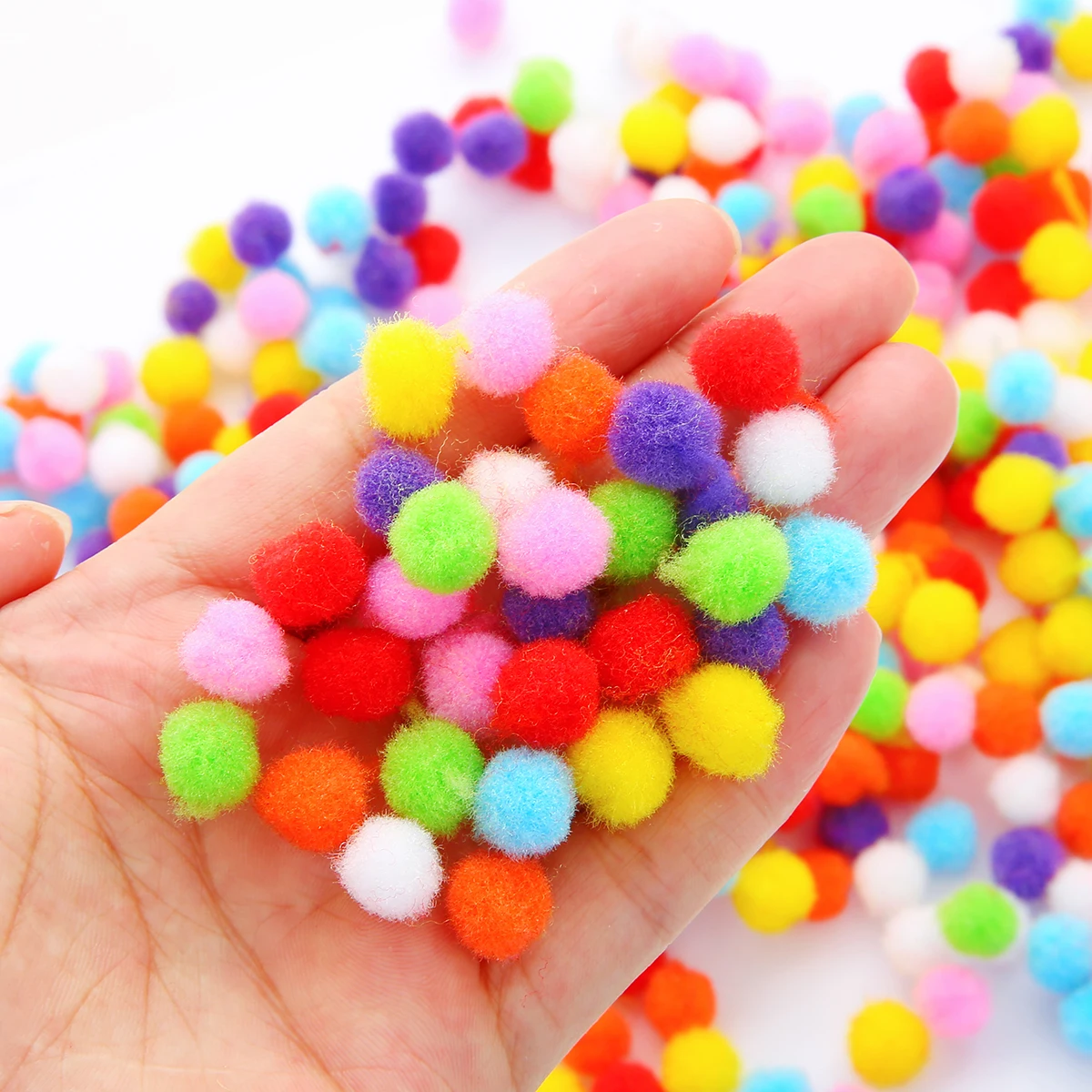 10mm 300Pcs Mix Color Soft Round Shaped Pompom Balls Fluffy Pom Pom Fur Balls For Kids DIY Garment Handcraft Glue on Cloth Decor