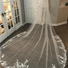 3 м длинная вуаль кружевная Аппликация Длина собора Аппликация Белая слоновая кость свадебная вуаль Фата невесты свадебные волосы с бесплатной расческой