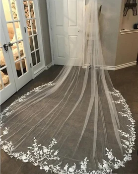 

3M Long Veil Lace Appliqued Cathedral Length Appliqued White Ivory Wedding Veil Bride Veils Bridal Hair With Free Comb