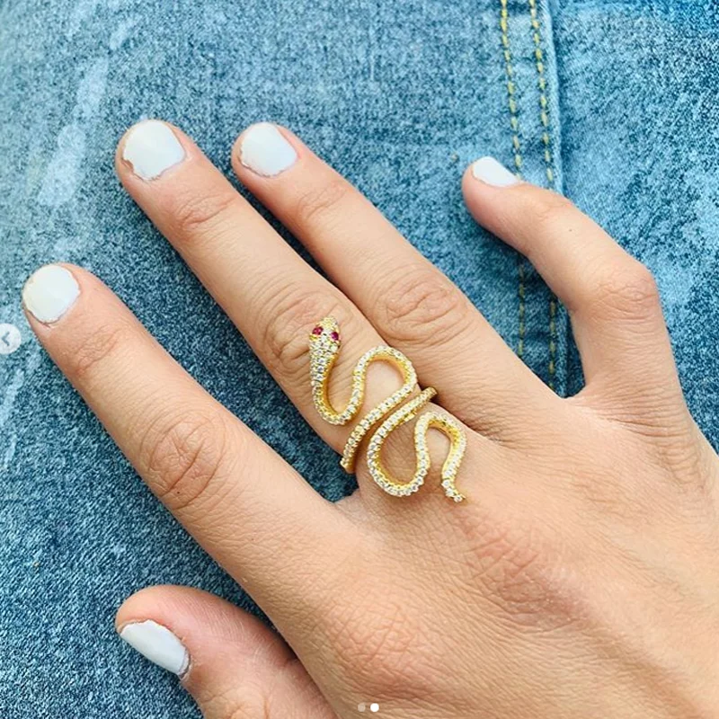 New Arrived Open Size Long Snake Ring Rose Gold Color Multi Wrap Women Full Finger Shaped Cz Fashion Jewelry | Украшения и