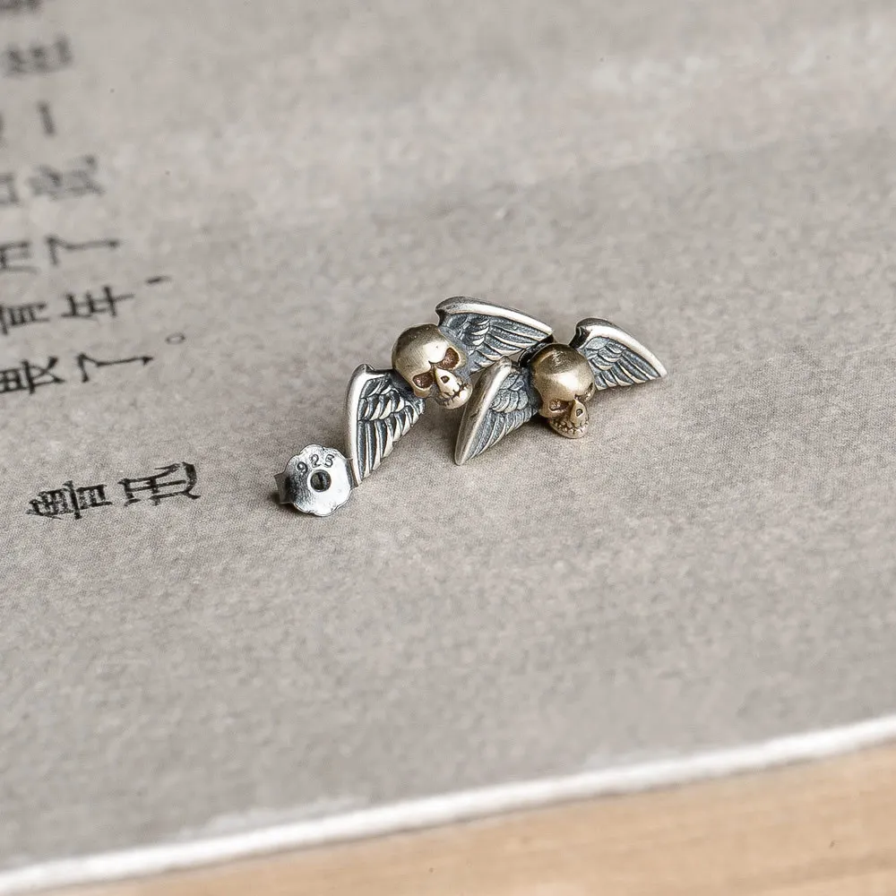 Vintage Solid 925 Sterling Silver Heart Eyes Skull Hip-Hop Orecchini A Bottone Cool Rock Skeleton Earring Jewelry