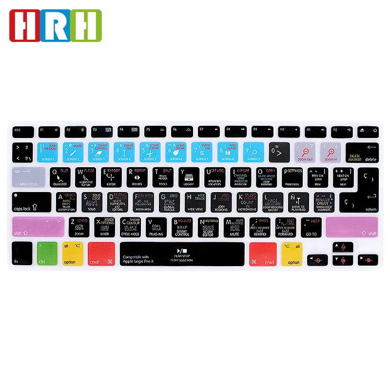 

HRH Logic Pro X Spanish Hotkey Shortcuts Function Silicone Keyboard Cover Protector Skin For Mac Air Retina 13"15"17" EU/US