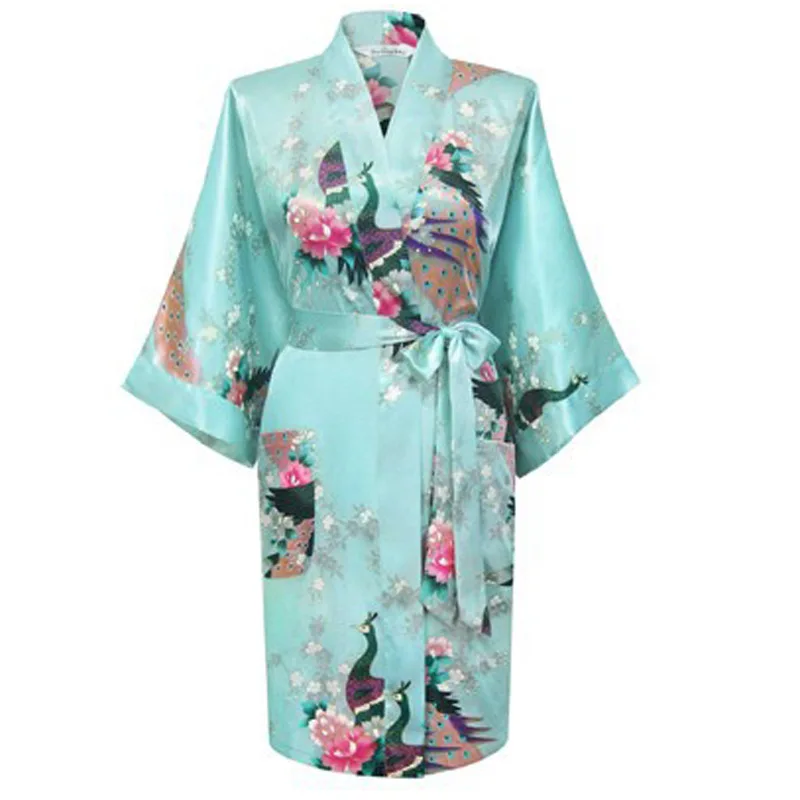 Kimono Dress Japanese Style Peacock Floral Print Satin Loose Traditional sleepwear Haori Asian Clothes Pajamas Bathing Robe japanese kimono japanese kimono cardigan japanese kimono shirt