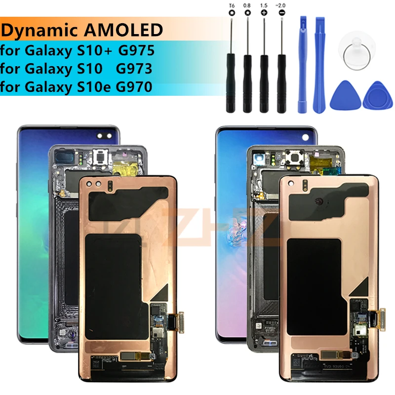 Untuk Samsung Galaxy S10 Lcd G973 S10 Plus G975 Rakitan Digitizer Layar Sentuh Dengan Bingkai S10 Layar Perbaikan Suku Cadang Pengganti Ponsel Layar Lcd Aliexpress