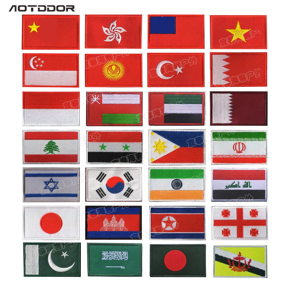 Флаг Азии, Япония, Сингапур, Южная Корея, Турция, Индия, Боевая нашивка, тканевая этикетка, упаковка, вышитая повязка на липучке