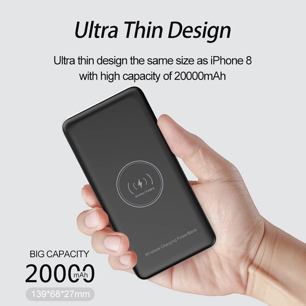  10W QI Wireless Charger 20000mAh Power Bank 18W Wired Quick Charge QC3.0 PD3.0 Powerbank Portable F