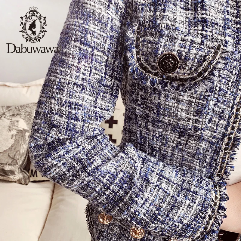 Dabuwawa элегантная клетчатая потертая твидовая куртка пальто женское офисное пальто с О-образным вырезом с длинным рукавом верхняя одежда куртки пальто DN1CSO004