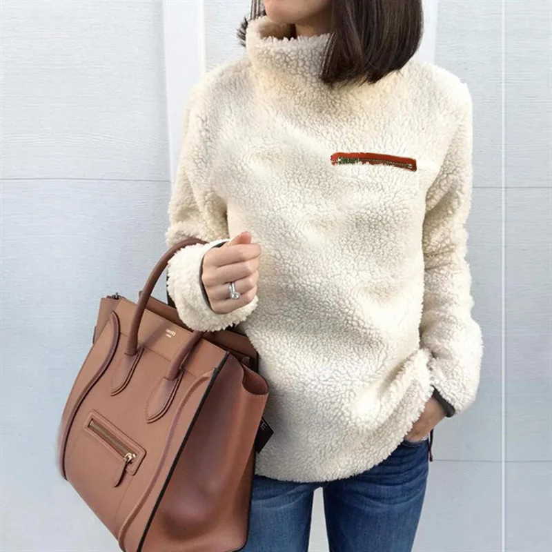 Fashion Warm Winter Long Sleeve Sweater Women Zipper High Collar Pullover Turtleneck Knitted Sweaters Women's Clothing Plus Size