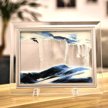 

3D Dynamic Flowing Grit Sand Painting Transparent Glass Frame Drawing Landscape UD88