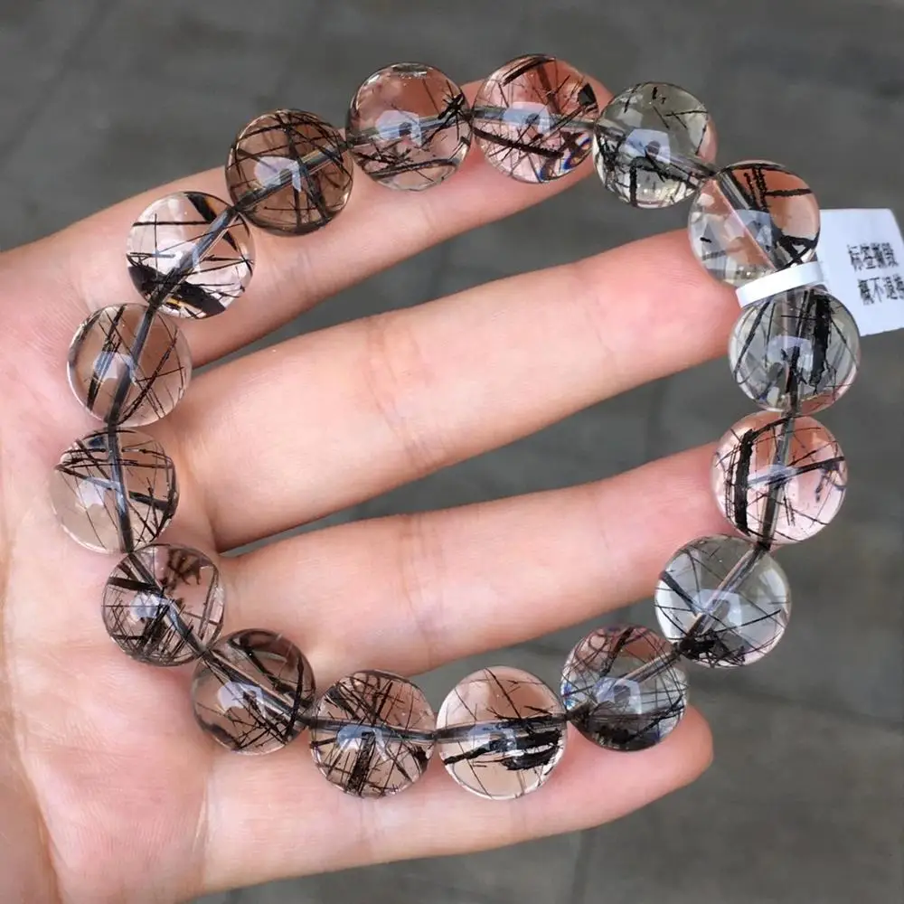 

14mm Certificate Natural Black Rutilated Quartz Crystal Women Men Clear Round Beads Wealthy Stone Bracelet From Brazil AAAAA