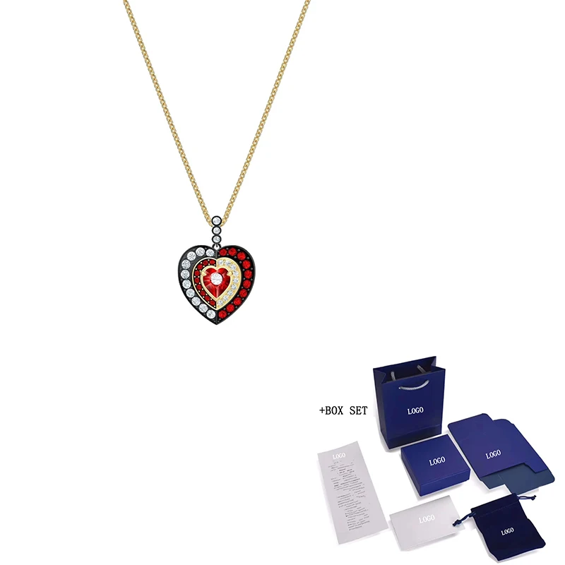 

Fashion Jewelry SWA New BLACK BAROQUE Pendant Necklace Exquisite Baroque Heart-shaped Decoration Women Elegant Romantic Gift