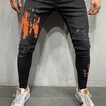 REPPUNK новые уличные эластичные мужские рваные обтягивающие джинсы узкие джинсовые брюки эластичные мужские шаровары модные стильные брюки