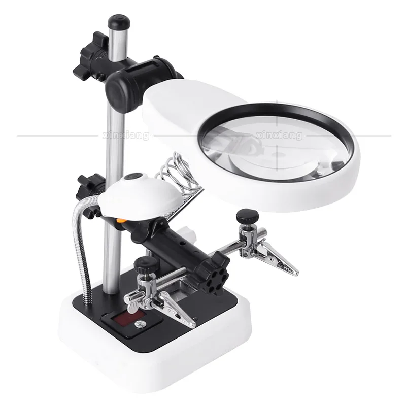 US $41.62 Third Hand Soldering Magnifying Glasses Desktop Magnifier Lamp 6 Led Helping Hand Magnifier Metal Solder Clamp Magnifying Glass