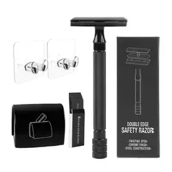 Straight Edge Barber Razor Haircut Butterfly Double Open Blade Razor Long Handle Razor With Holder Beard Eyebrow Shaving Tool