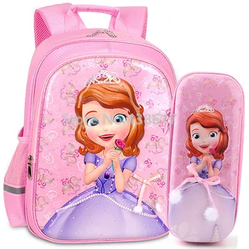 

New 3D Pink Purple Sofia Princess Girls School Bag With Pencil Case Set For Kids Children Elementary Primary School Backpack Bag
