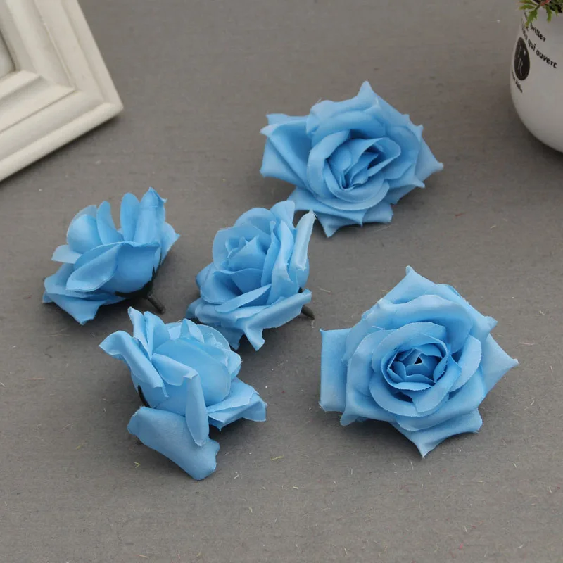 Light Blue Новинка 50 шт. искусственный шелк роза цветок с головками бутоны DIY свадебный букет Ремесло Декор поставки VA88 - Цвет: Light Blue