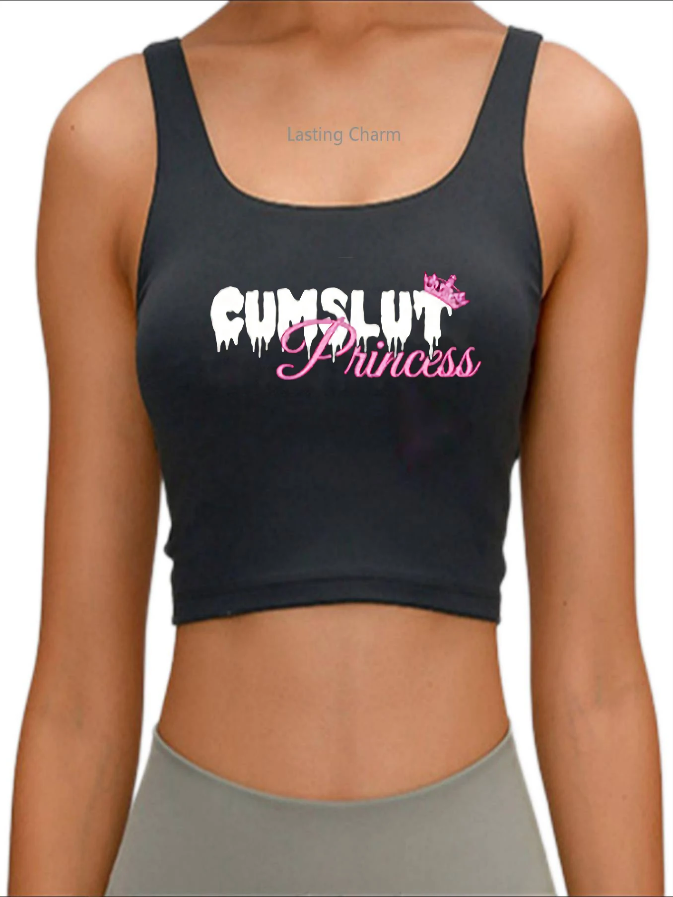 Daddy's Little Cum Slut Princess Print Tank Top Adult Humor Fun Flirty Summer Harajuku Sports Crop |