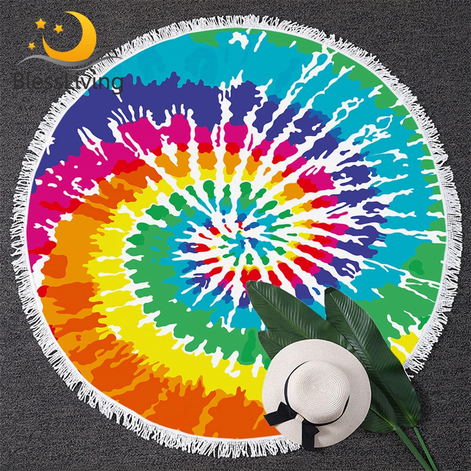 Blessliving Rainbow Tie Dye Beach Towel For Adults Colorful Swirl Heart Shape Tye Dye Yoga Mat Round Beach Blanket With Tassels Bath Towels Aliexpress